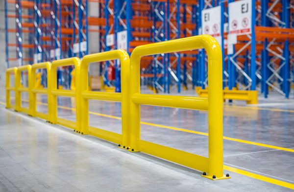 Barriers protecting pedestrian traffic in a warehouse