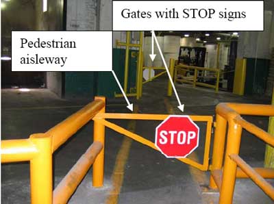 A pedestrian gateway separating foot traffic from forklift traffic