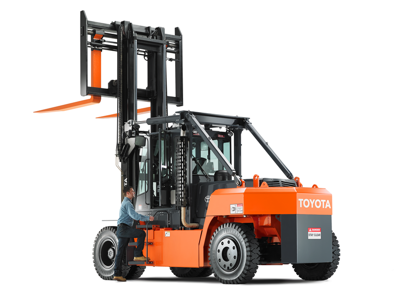 Toyota High-Capacity IC Pneumatic THD Forklift Product Photo Side Back Mast Raised