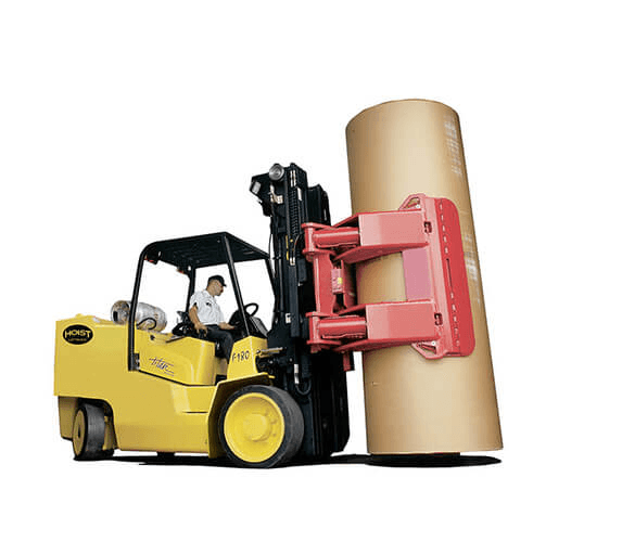 Hoist high-capacity forklift with paper roll clamp