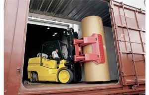 High-capacity forklift with paper roll clamp attachment