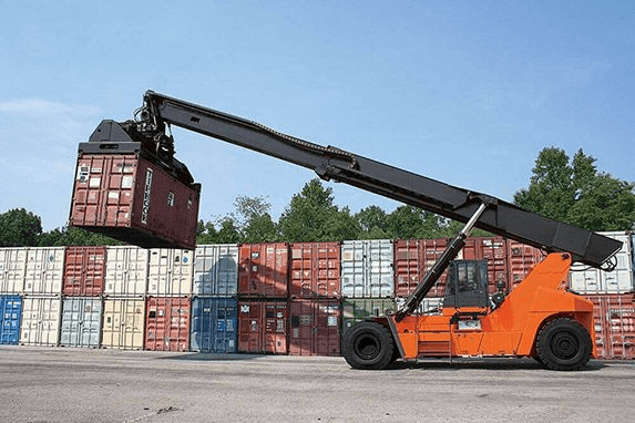 Reach-style container handler