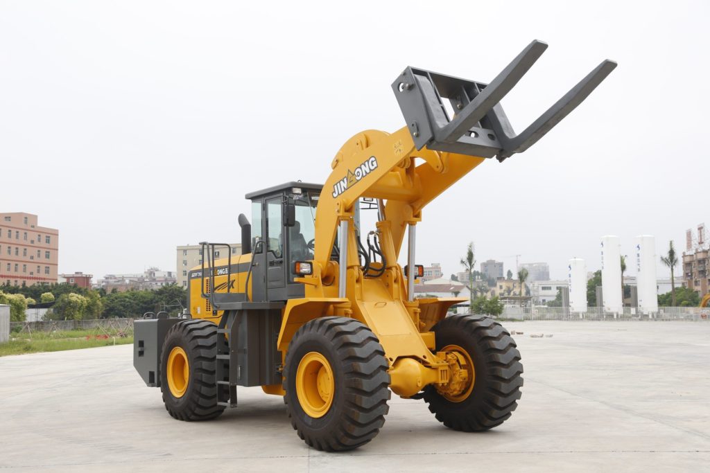 Wheel loader with fork attachment