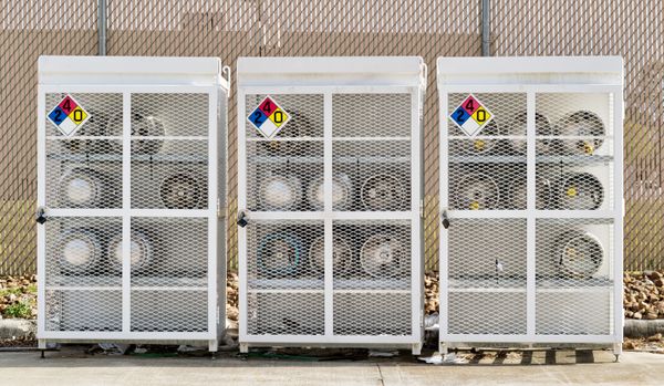 A propane tank storage cage