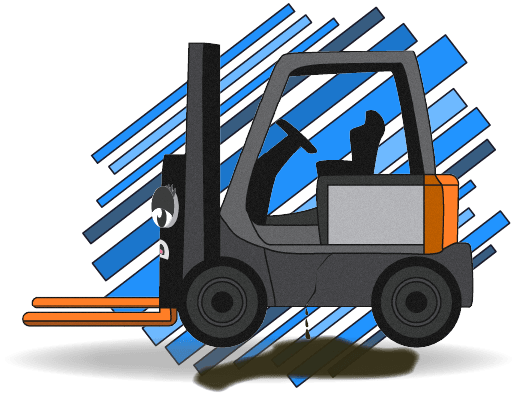 Cartoon forklift with a puddle of fluid underneath it