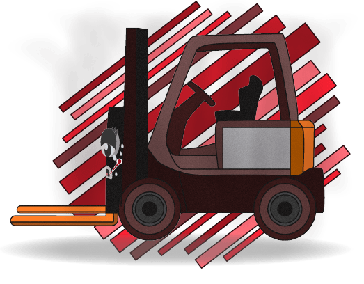 Cartoon forklift with a thermometer and sweat pouring off