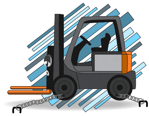 Cartoon forklift chained to the ground, preventing its movement