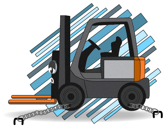 2-Travel-Lift-banner Cartoon forklift chained to the ground, preventing its movement