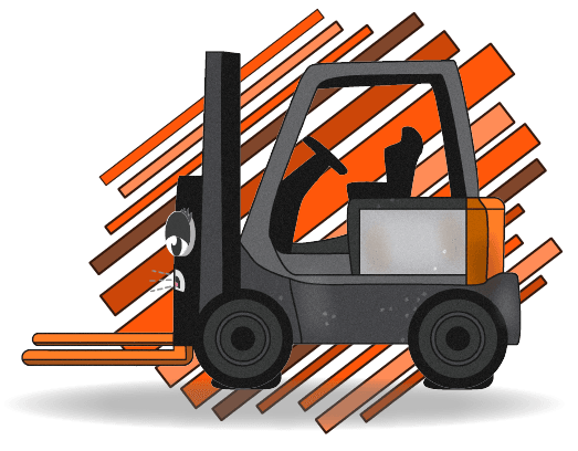 6-Running-Rough Cartoon forklift coughing, with a flat steer tire