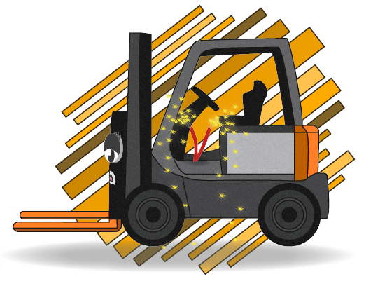 8-Electrical-Problems-banner Cartoon forklift with sparking wires sticking out