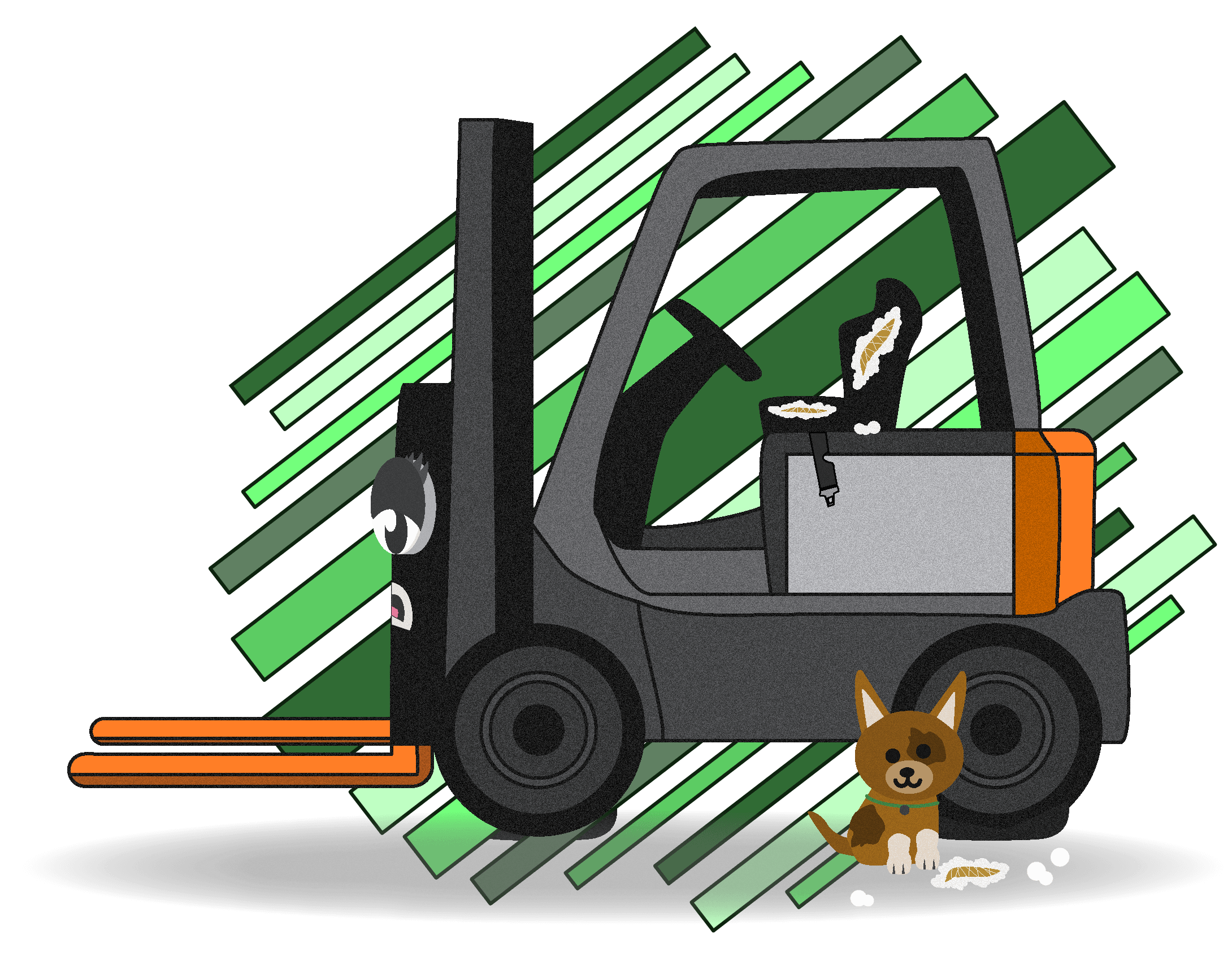 9-Seats-Seat-Belts-banner Cartoon forklift with a ripped up seat and mangled seat belt