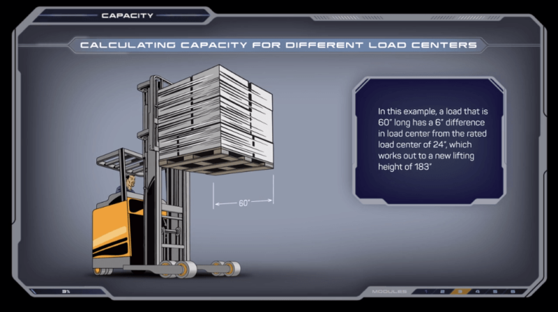 Online Forklift Operator Training Calculating Capacity Screenshot