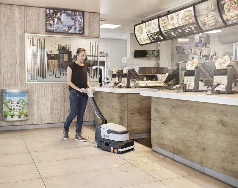 Advance SC250 scrubber cleaning fast food restaurant