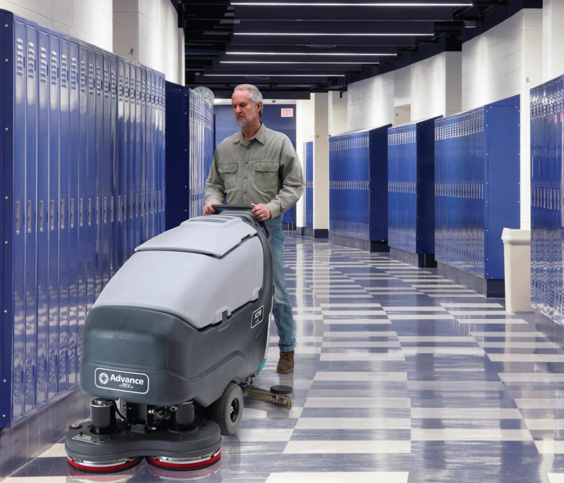 Advance SC750 scrubber in school