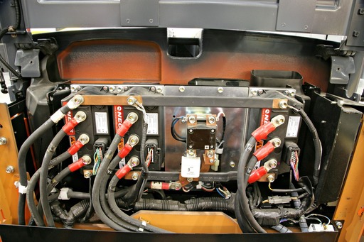 Close up of a Toyota 3-wheel electric forklift's controller board