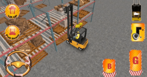 Forklift placing a pallet on pallet racking