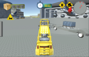 Forklift driving on airport tarmac