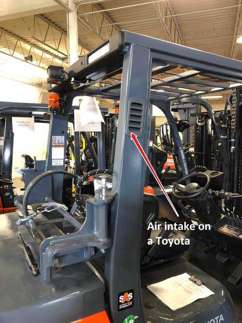 The air intake vent on a Toyota forklift