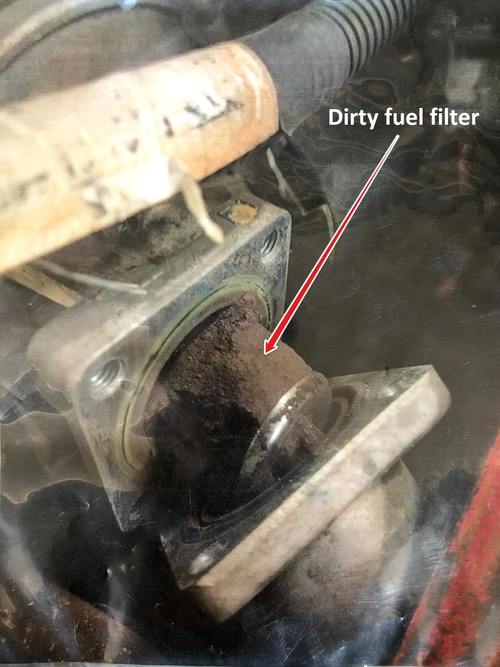 An example of a dirty fuel filter that should be changed.