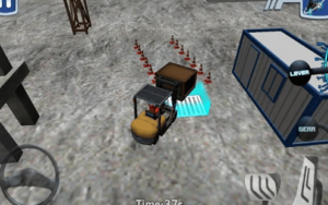 Forklift placing a pallet in a designated spot