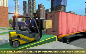 Forklift loading a semi trailer