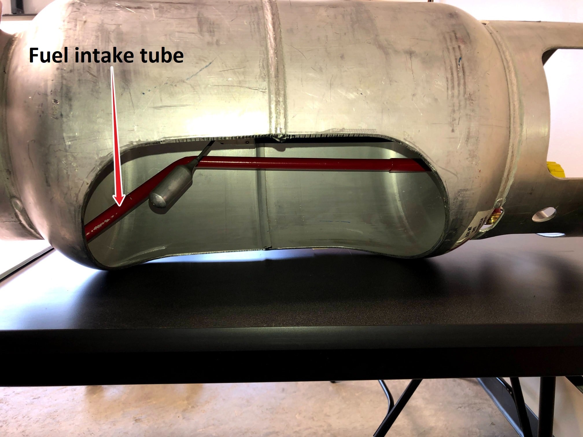 The location of the fuel intake tube in a propane fuel tank