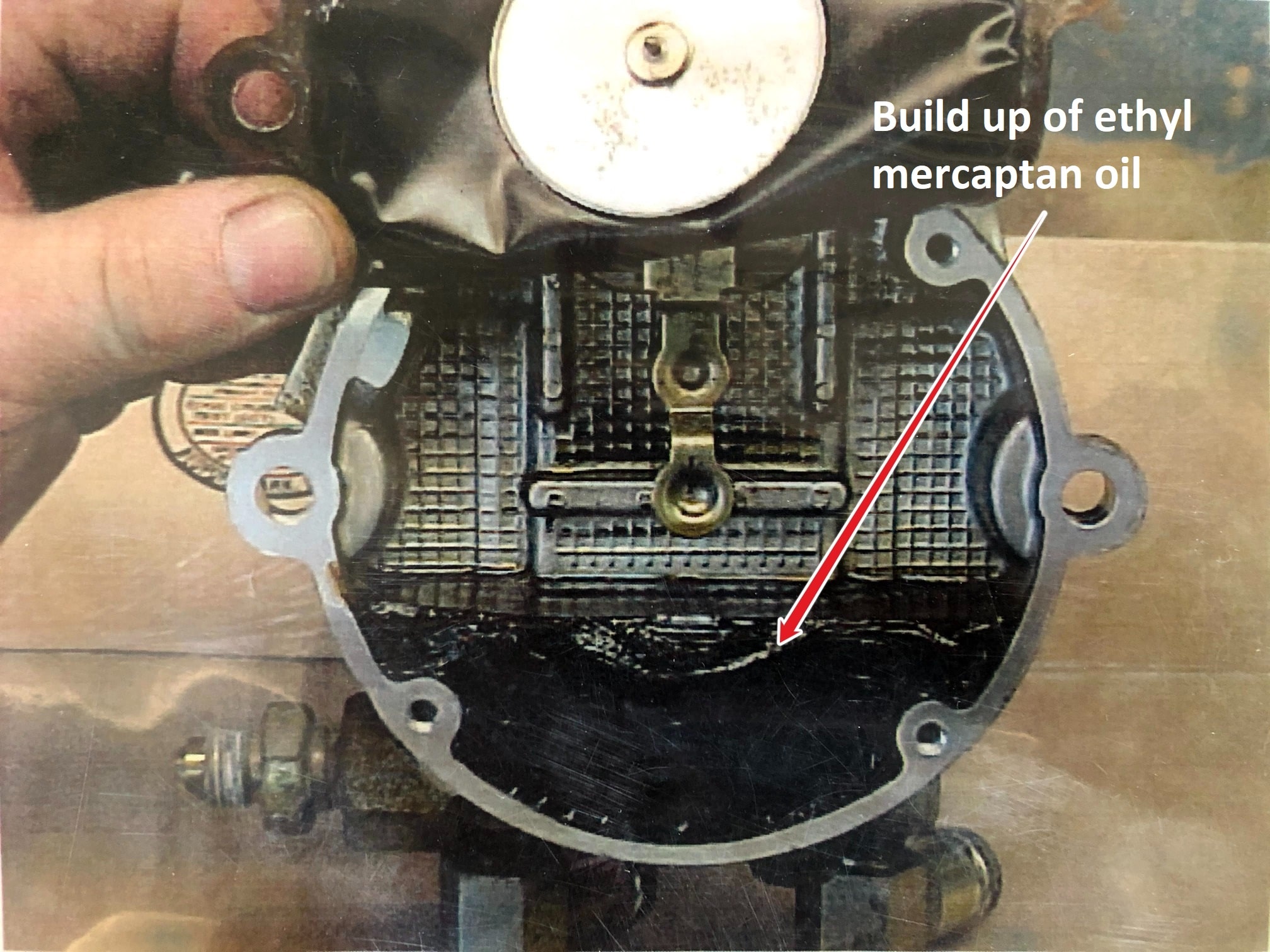 A build up of mercaptan oil in a forklift regulator
