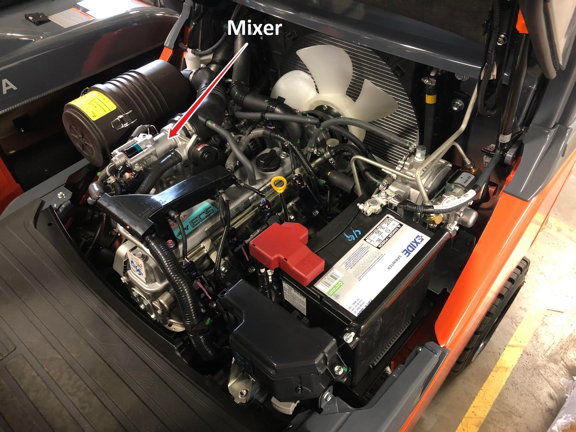 The location of the mixer on a Toyota 4Y fuel system
