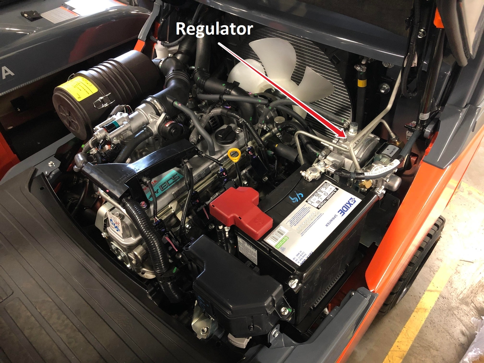 Location of the fuel regulator in a Toyota forklift