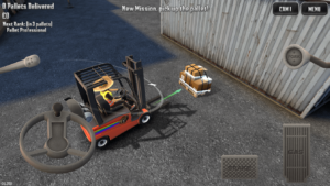 Forklift readying to lift a pallet