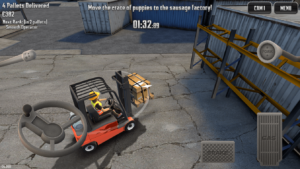 Forklift transporting a pallet