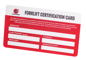 A forklift certification card