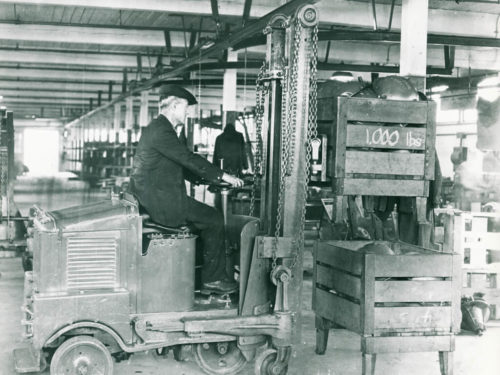 A Clark Duat forklift, the first internal combustion forklift