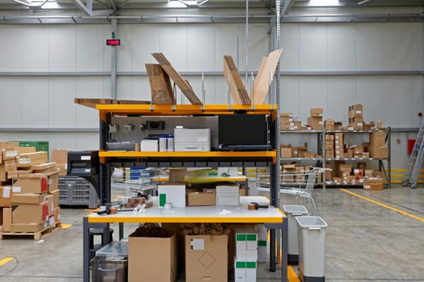 Work stations centered within a warehouse