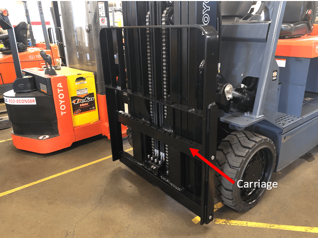 The carriage on a Toyota electric forklift