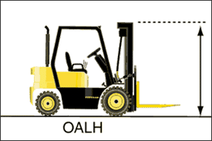 Illustration showing the overall lowered height on a forklift