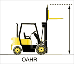Illustration showing the overall raised height on a forklift