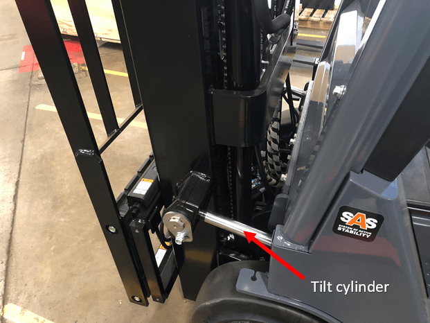 forklift-tilt-cylinder-noted The tilt cylinder on a Toyota electric forklift