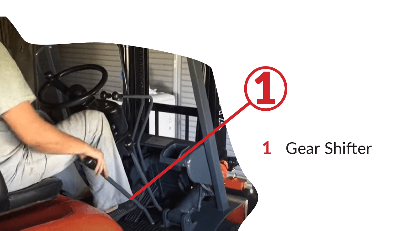 The gear shifter on a manual Toyota forklift