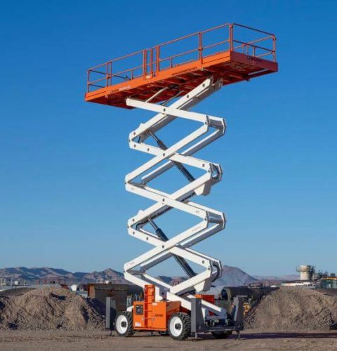 snorkel-S9070RT-HC-scissor-lift A Snorkel S9070RT-HC scissor lift with the platform raised