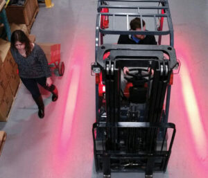 Red-Zone lights let pedestrians know how far to stay away from a forklift