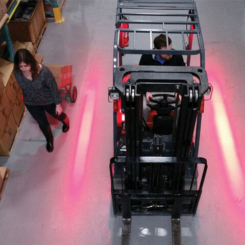 Red-Zone lights let pedestrians know how far to stay away from a forklift