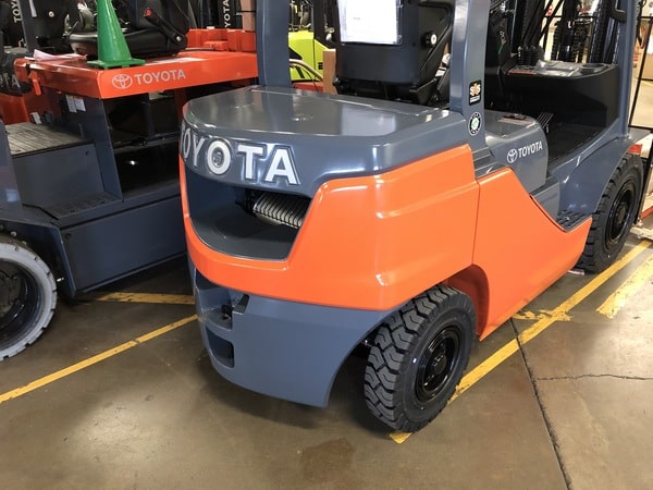 A counterweight on a Toyota forklift