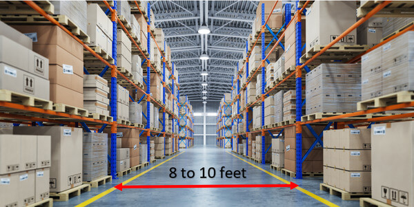 A standard width warehouse aisle