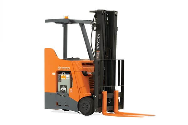 A Toyota 8-series stand-up forklift