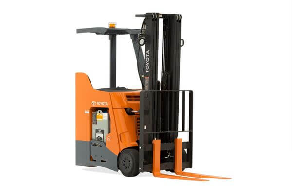 A Toyota stand-up counterbalance forklift