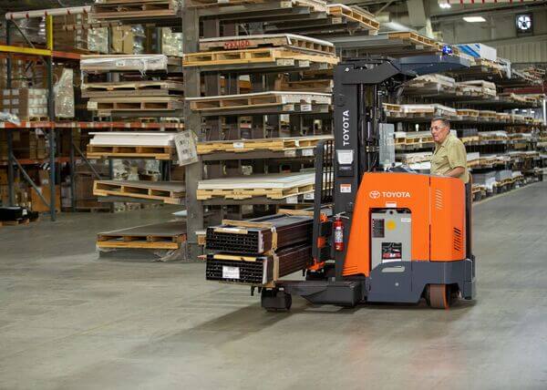 A Toyota multidirectional reach truck