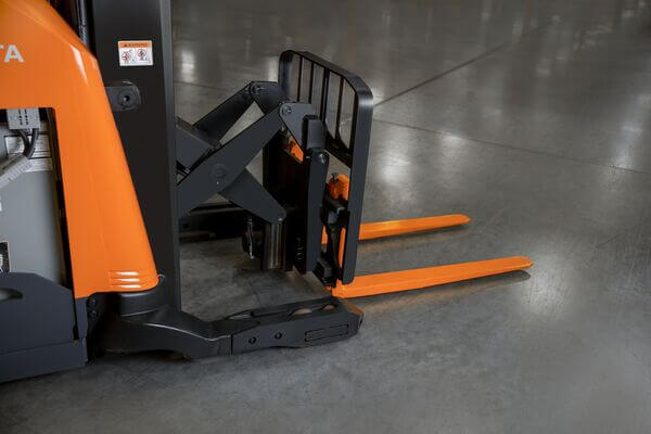 The pantograph mechanism on a Toyota reach truck extended