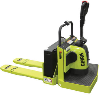 A CLARK HWXE30/40 stand-on pallet jack