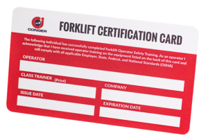 An example of a Conger forklift certification card